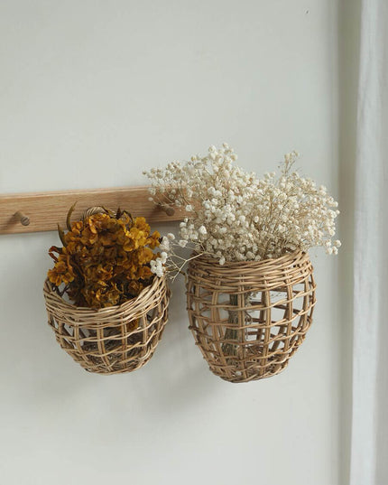 Rattan Wall Storage Organizer Basket Set