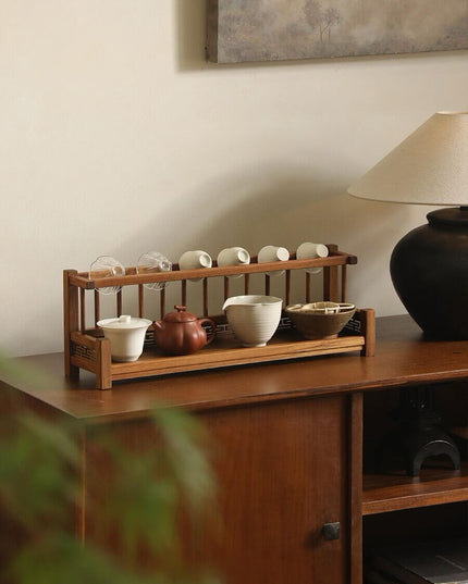 Teak Double Layer Teacup & Matcha Organizer