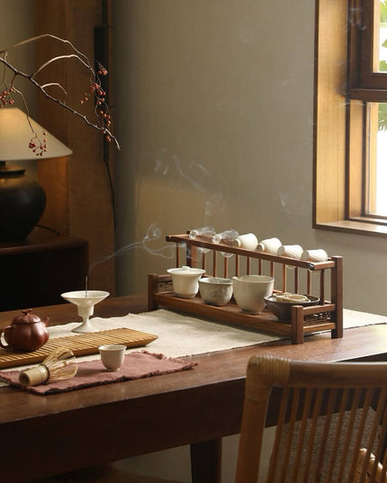 Teak Double Layer Teacup & Matcha Organizer