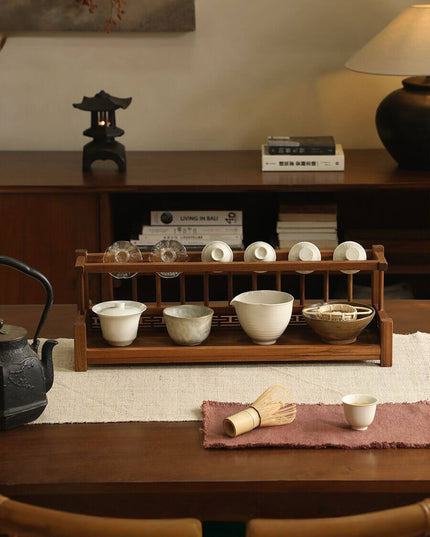 Teak Double Layer Teacup & Matcha Organizer