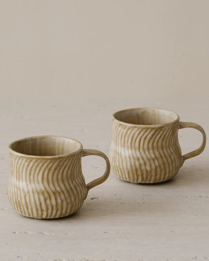 Vintage Textured Ceramic Latte Mug Set