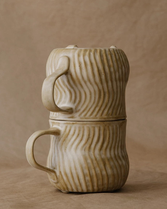 Vintage Textured Ceramic Latte Mug Set