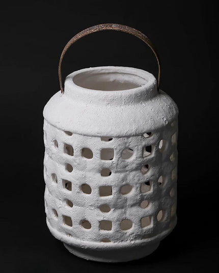 Hand Carved Ceramic Candle Holder & Artificial Flower Decor