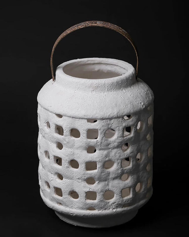 Hand Carved Ceramic Candle Holder & Artificial Flower Decor