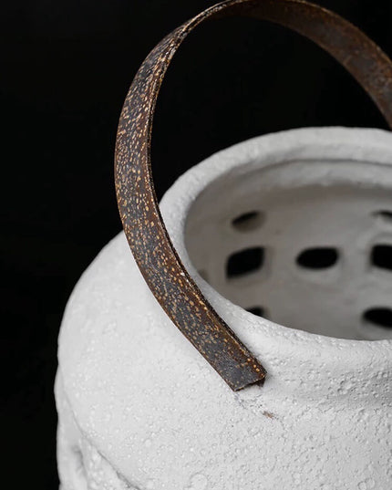 Hand Carved Ceramic Candle Holder & Artificial Flower Decor