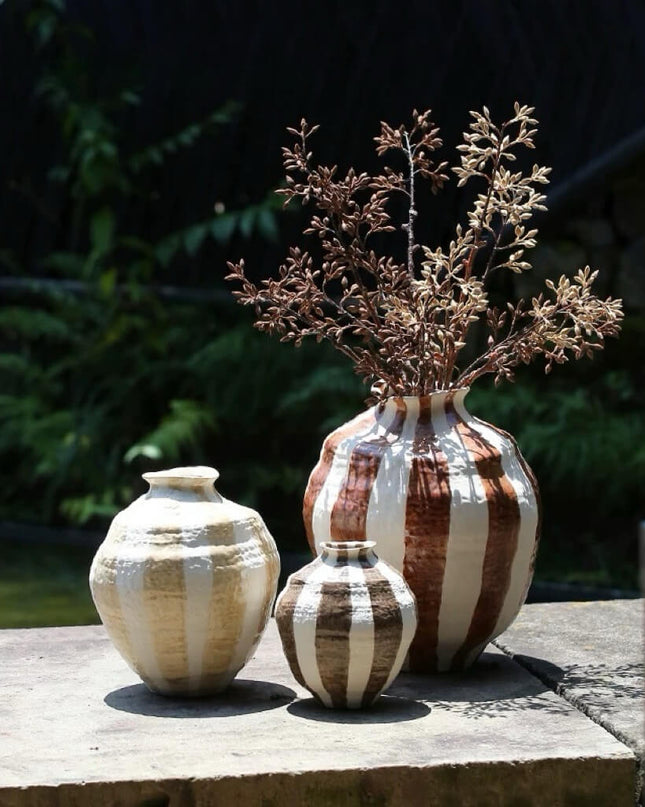 Wabi-Sabi Style Ceramic Striped Vase