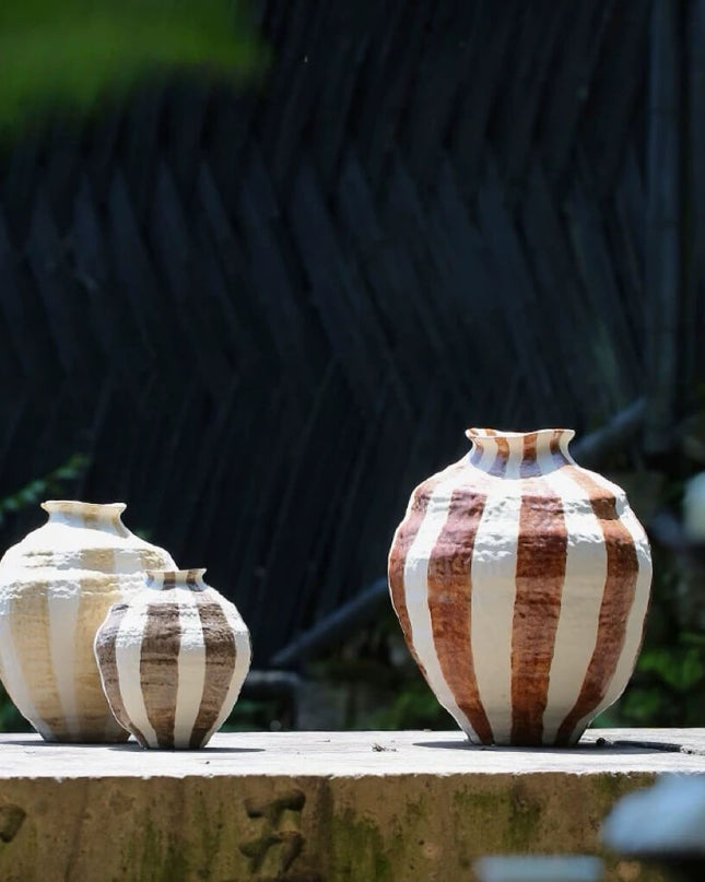 Wabi-Sabi Style Ceramic Striped Vase