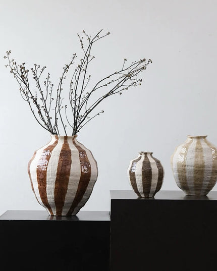 Wabi-Sabi Style Ceramic Striped Vase