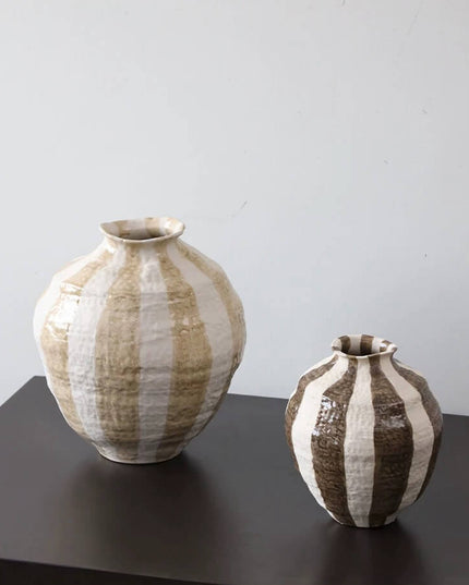 Wabi-Sabi Style Ceramic Striped Vase