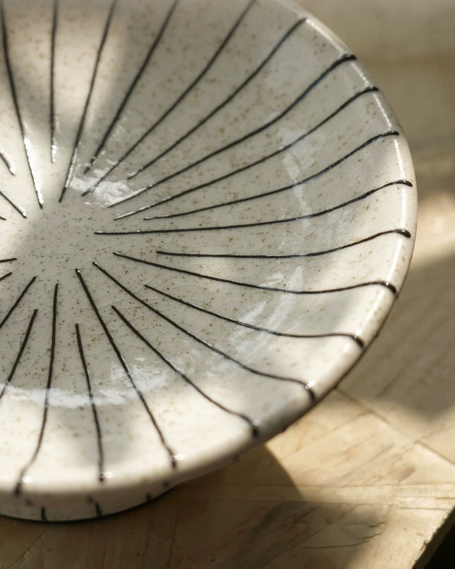 Striped Ceramic Vintage Footed Bowl