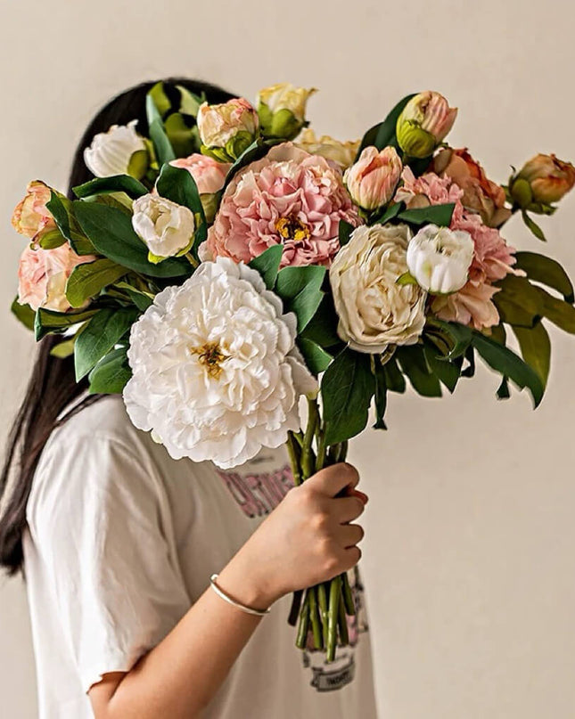 Deluxe Artificial Paeony & Peony Bouquet  Set& Stems