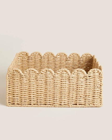 Natural Scallop Woven Wicker Storage Basket