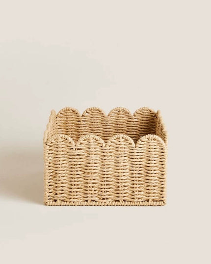 Natural Scallop Woven Wicker Storage Basket