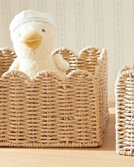 Natural Scallop Woven Wicker Storage Basket