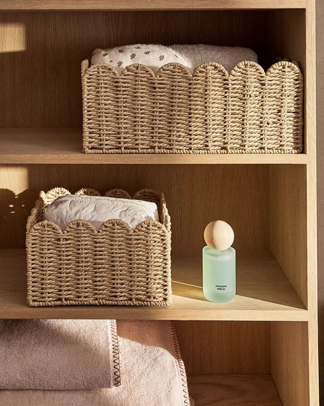 Natural Scallop Woven Wicker Storage Basket