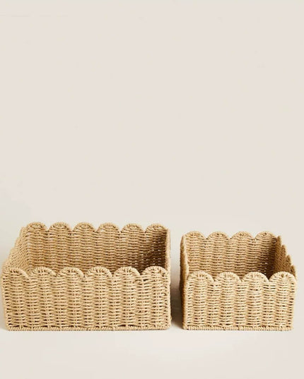 Natural Scallop Woven Wicker Storage Basket