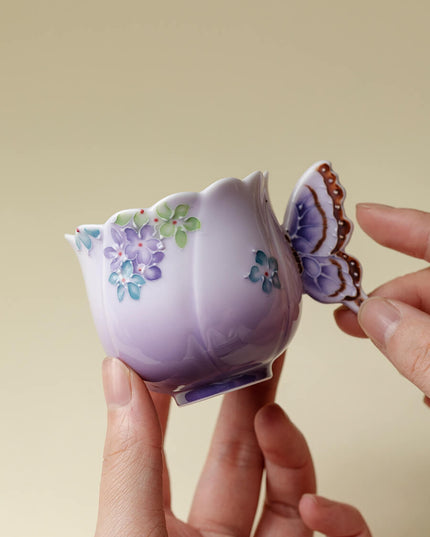 Japanese Lucky Butterfly Ceramic Tea Cup & Teapot Set