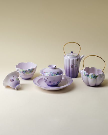Japanese Lucky Butterfly Ceramic Tea Cup & Teapot Set