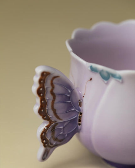 Japanese Lucky Butterfly Ceramic Tea Cup & Teapot Set