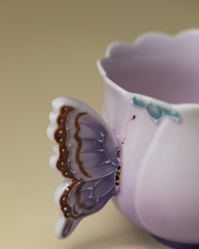 Japanese Lucky Butterfly Ceramic Tea Cup & Teapot Set