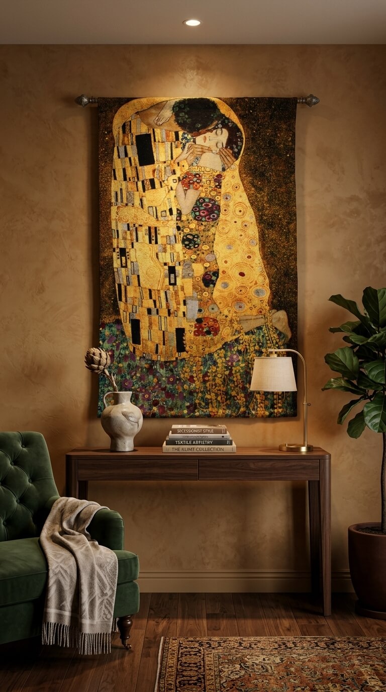 Kiss by Gustav Klimt - 20th-Century Belgium Jacquard Tapestry Wall