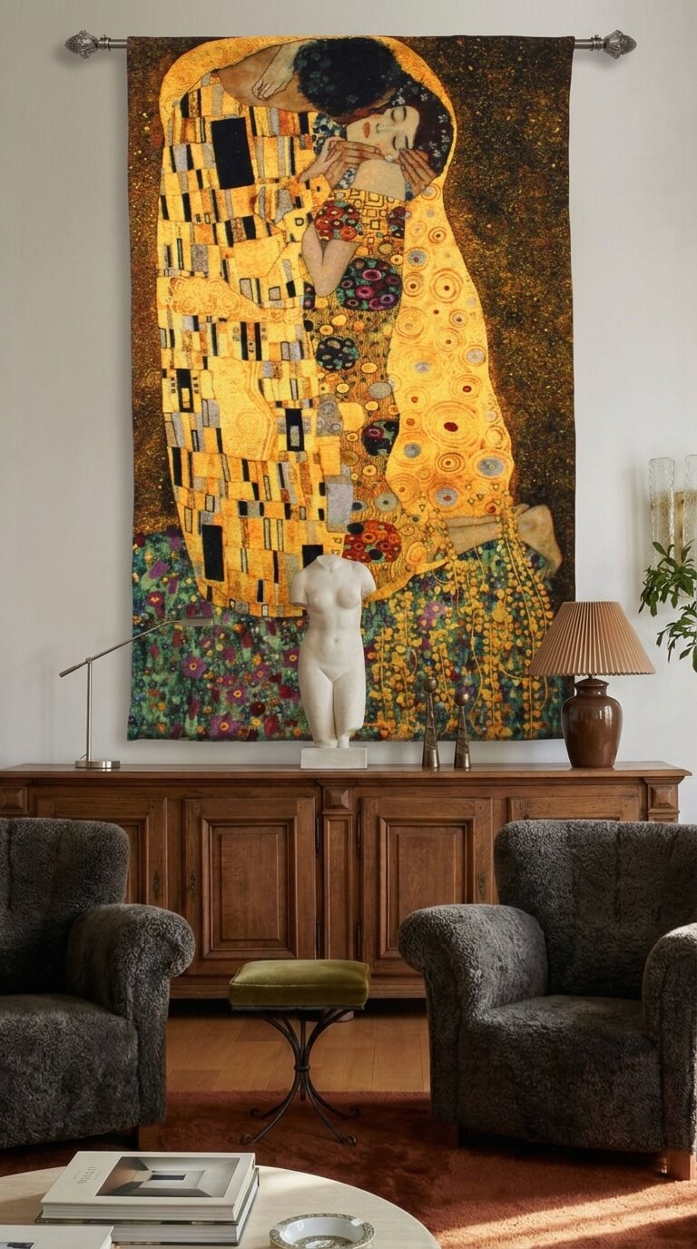 Kiss by Gustav Klimt - 20th-Century Art Jacquard weave Tapestry