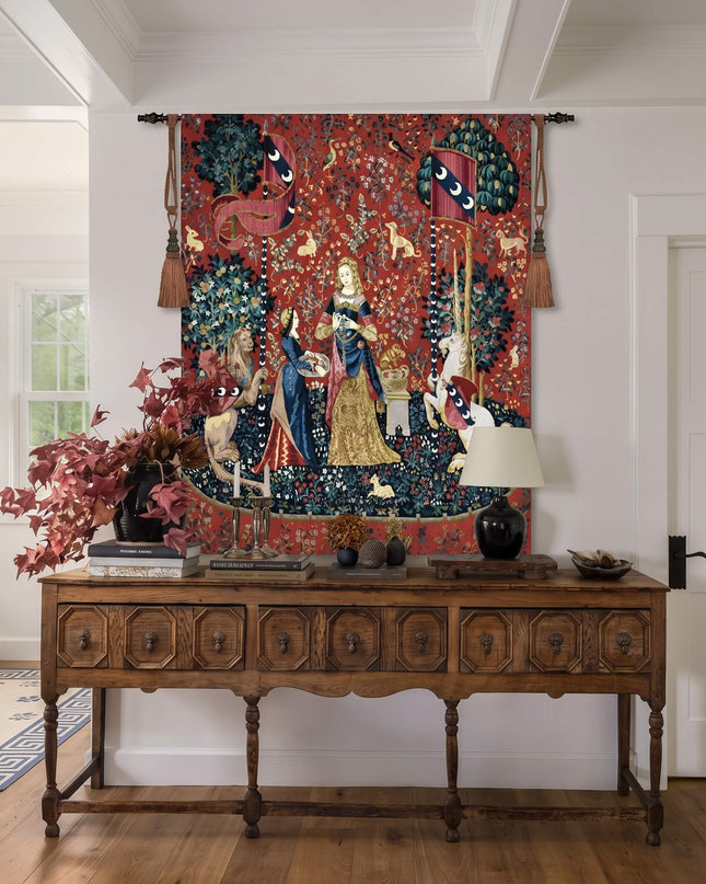 Lady and the Unicorn Tapestry Belgian Jacquard Medieval Wall Hanging - Smell