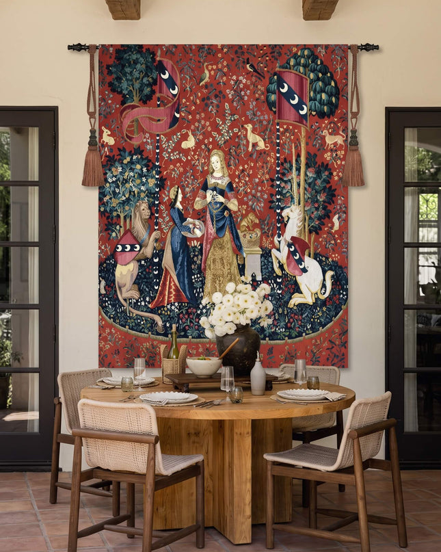 Lady and the Unicorn Tapestry Belgian Jacquard Medieval Wall Hanging - Smell