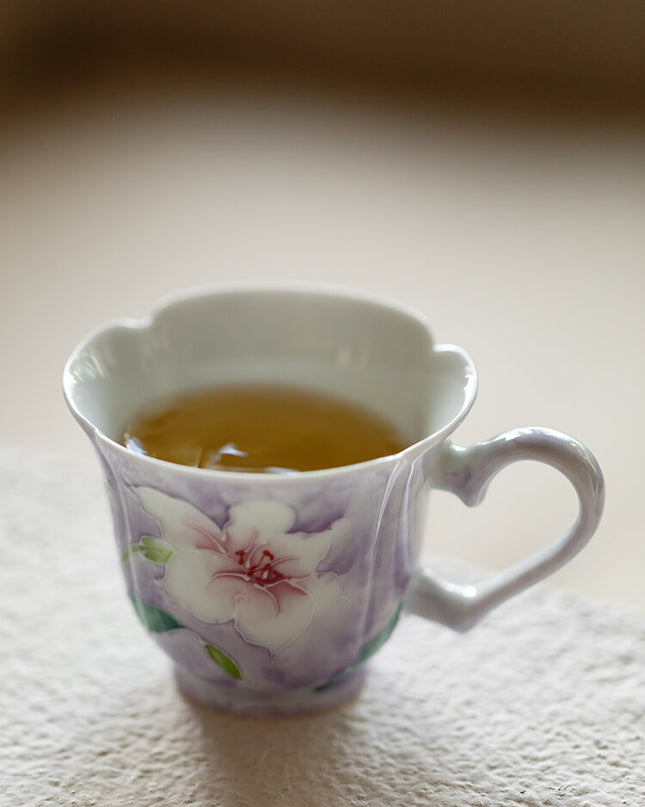 Hand-Painted Lily Ceramic Coffee Cup Set