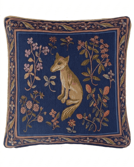 Medieval Fox Blue — Lady and the Unicorn Tapestry Pillow Cover