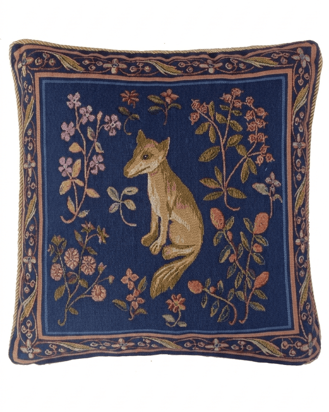 Medieval Fox Blue — Lady and the Unicorn Tapestry Pillow Cover
