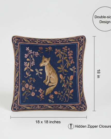 Medieval Fox Blue Pillow Cover Annotated