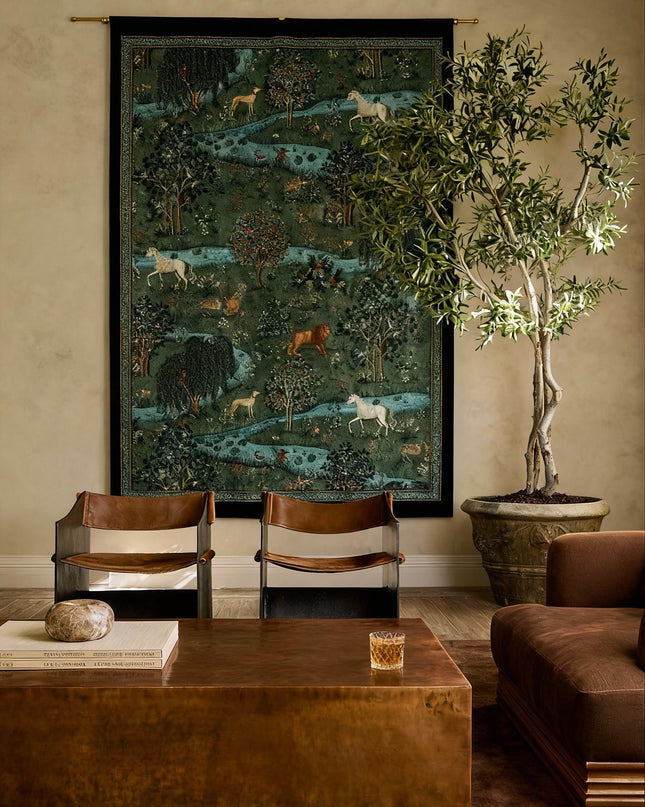 Vintage Handmade Animal Landscape Print Tapestry