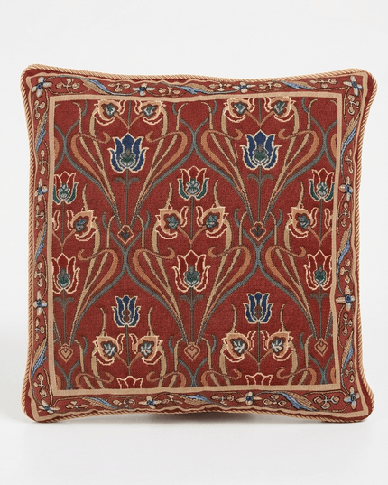 Medieval Lotus Flower Jacquard Tapestry Pillow Cover - Red