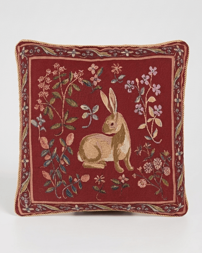 Medieval Rabbit French Lady and the Unicorn Tapestry Pillow Cover