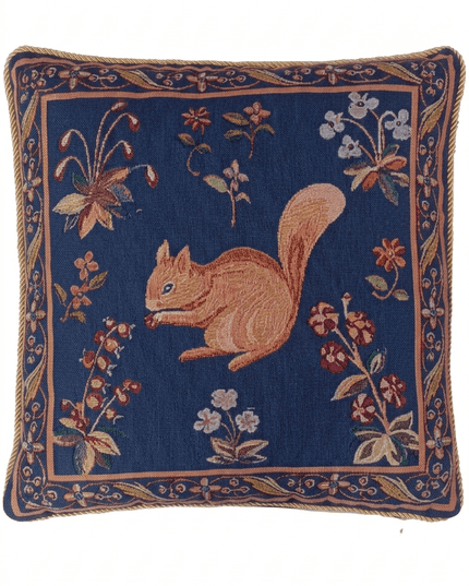 Medieval Squirrel Blue — Lady and the Unicorn Tapestry Pillow Cover