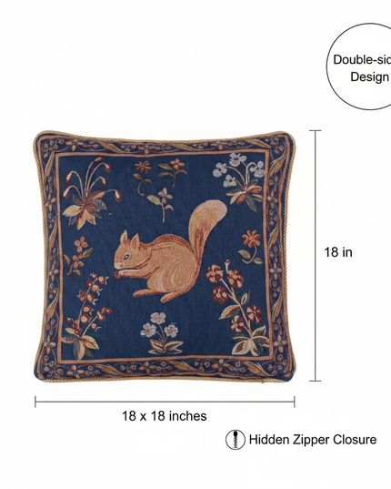 Medieval Squirrel Blue Pillow Cover Annotated