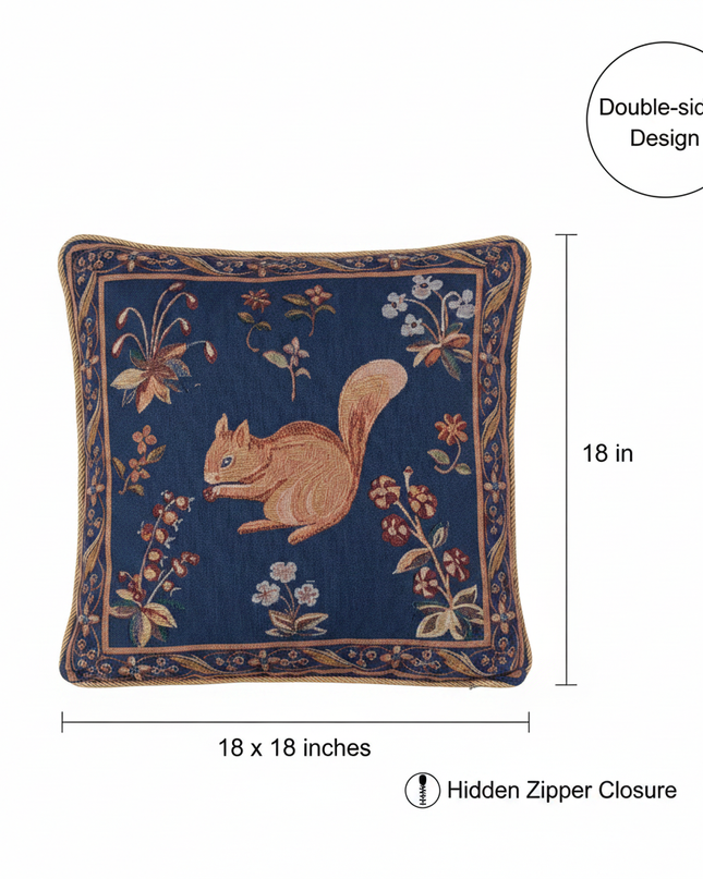 Medieval Squirrel Blue Pillow Cover Annotated