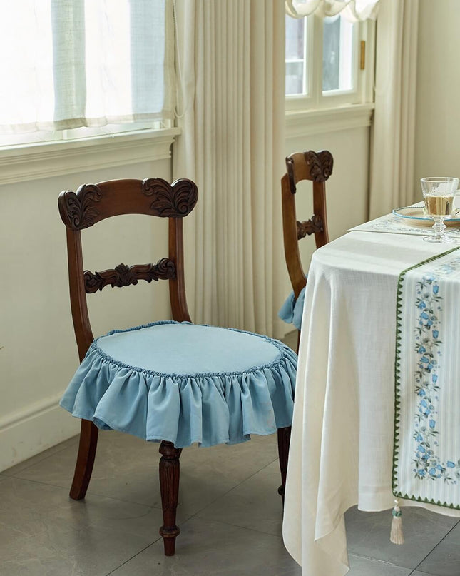 Navy Blue Dining Chair Cushion — Summer Breathable Ruffle Set