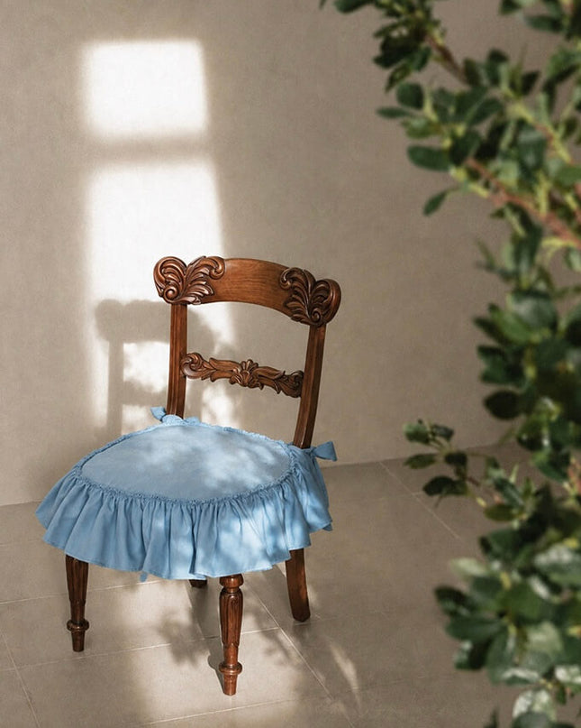 Navy Blue Dining Chair Cushion — Summer Breathable Ruffle Set