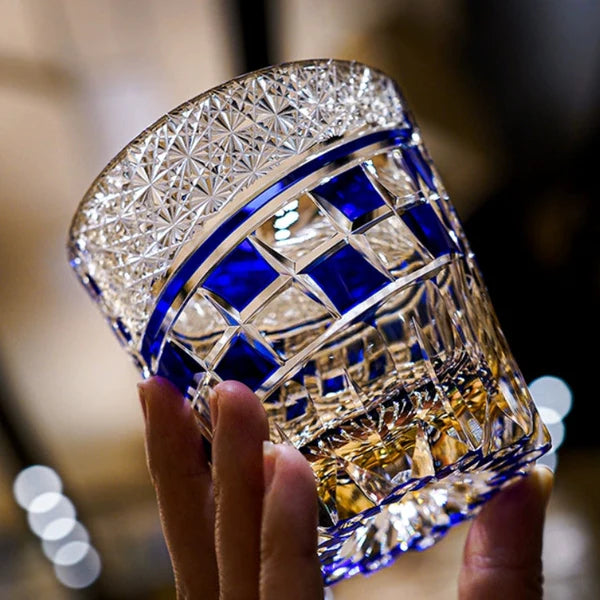 Edo Kiriko Whisky Glass -Sapphire Motif