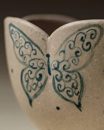 Japanese Hand-Painted Ceramic Butterfly Espresso & Tea Cup