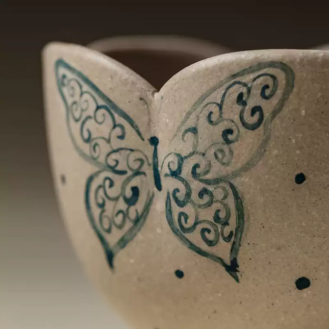 Japanese Hand-Painted Ceramic Butterfly Espresso & Tea Cup