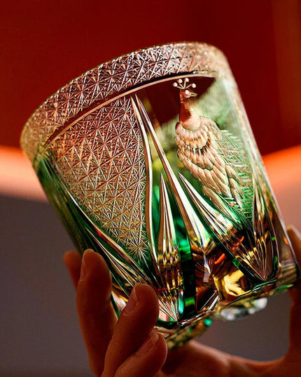 Edo Kiriko Whisky Glass – Emerald Peacock