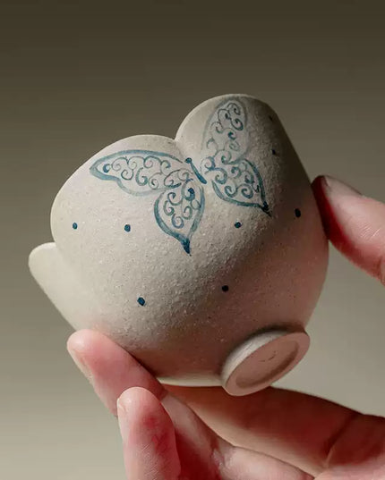 Japanese Hand-Painted Ceramic Butterfly Espresso & Tea Cup
