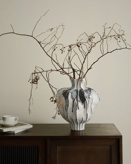 Gold-Plated Blue Art Ceramic Vase