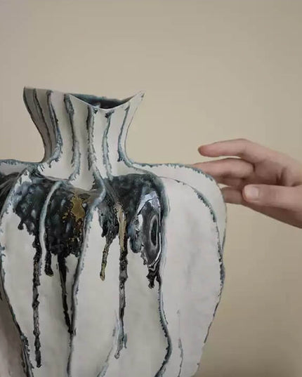 Gold-Plated Blue Art Ceramic Vase
