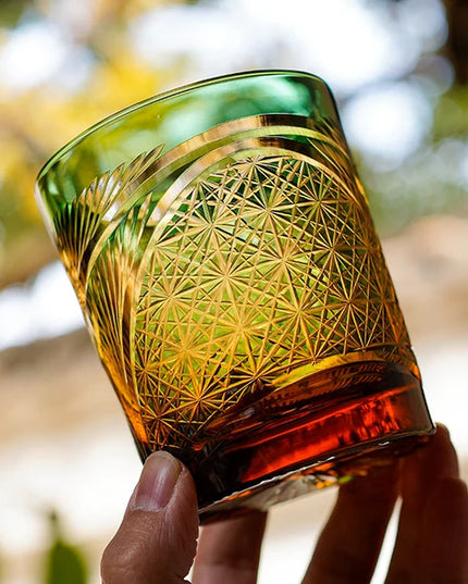 Edo Kiriko Whisky Glass- Crane Feather