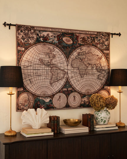 Old World Map Belgian Jacquard Hemispheres Tapestry Wall Hanging - Frederik De Wit