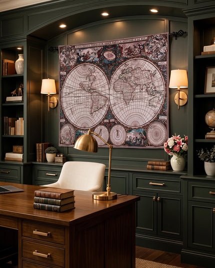 Old World Map Belgian Jacquard Hemispheres Tapestry Wall Hanging - Frederik De Wit